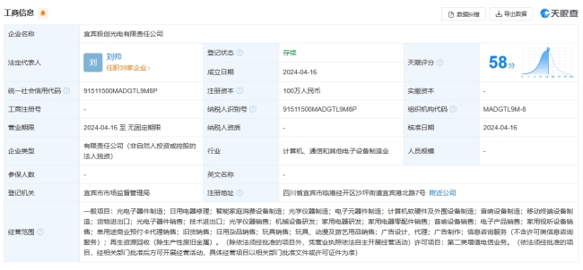 扩展产业链，极米全资子宜宾极创光电成立